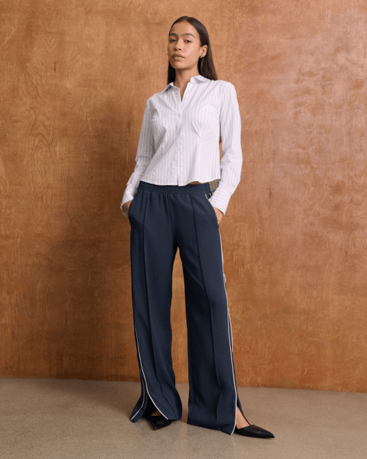 Abercrombie & Fitch Pull-On Track Pant in navy.