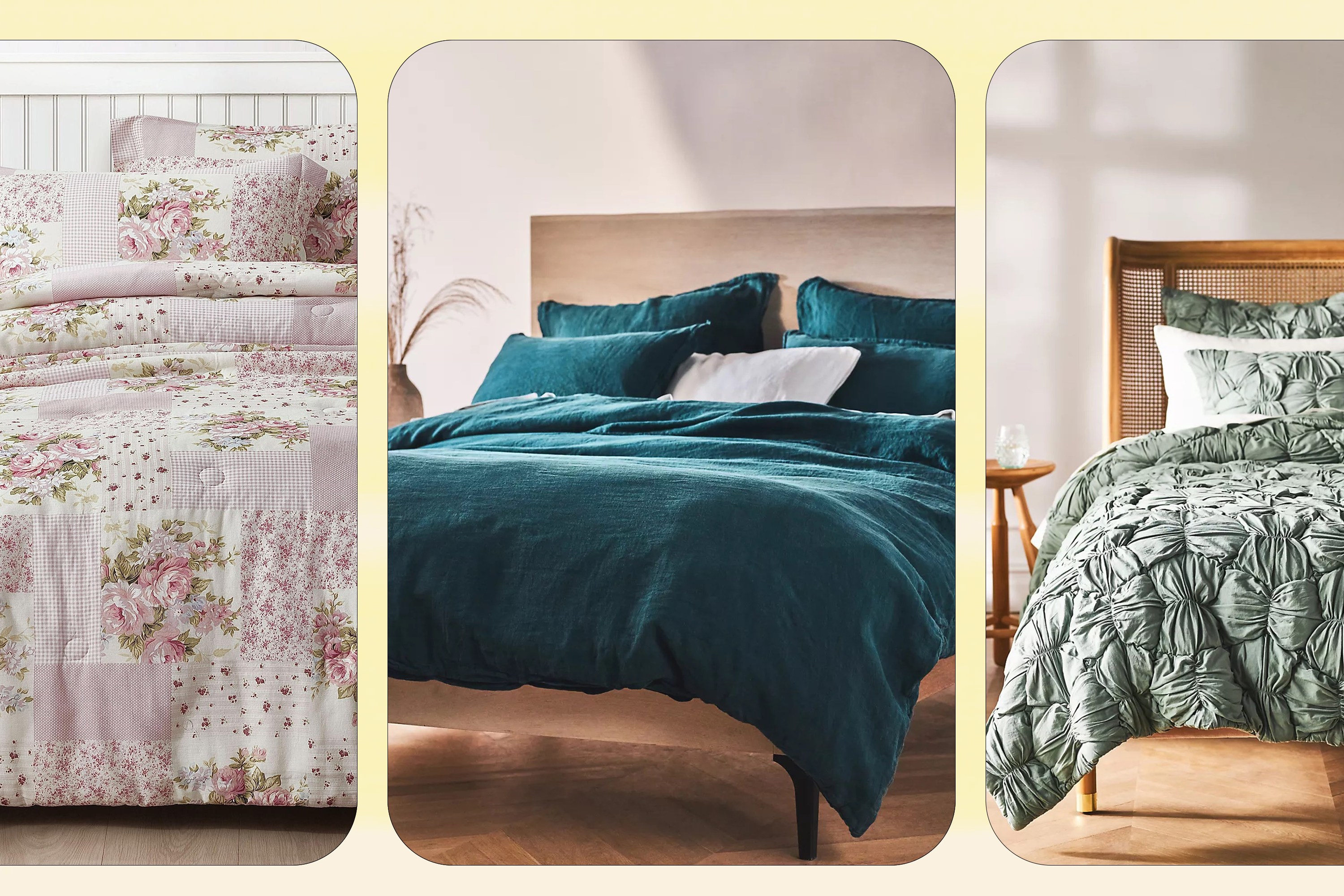 A collage of various beds.