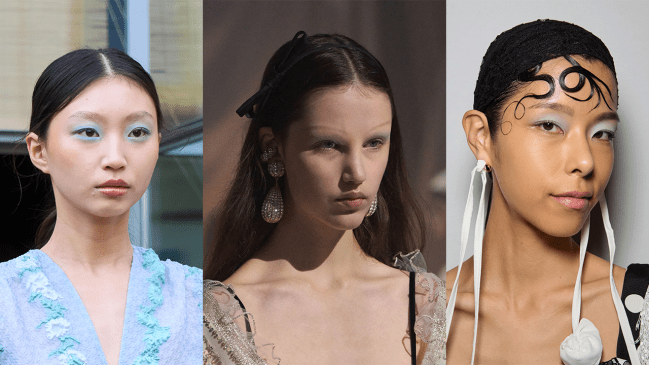 Models wearing powder blue shadow.