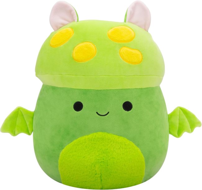 A green mushroom bat stuffed animal