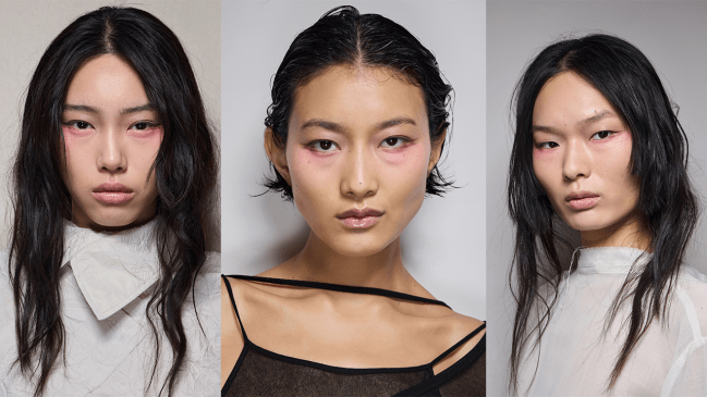 Models wearing pink shadow under their eyes.