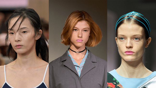 Three models wearing baby pink lipstick.