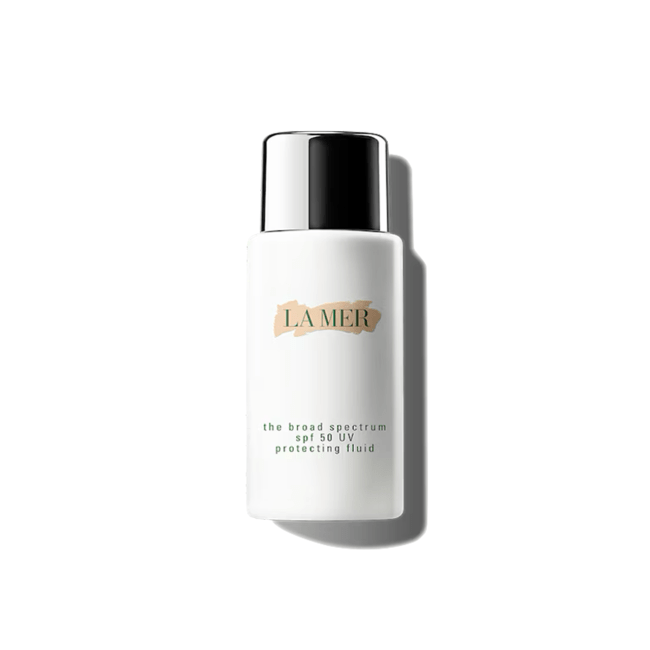 The Broad Spectrum SPF 50 UV Protecting Fluid in white bottle.