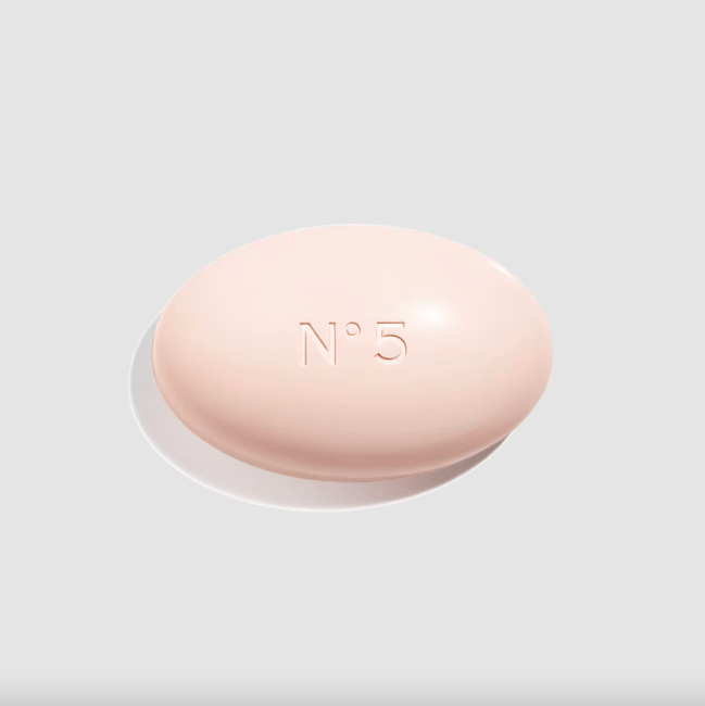 A pink bar of No 5 Bath Soap.