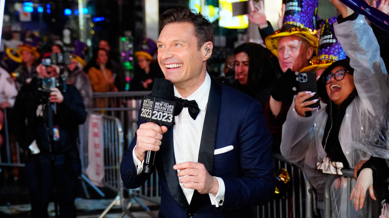 Ryan Seacrest is seen in Times Square as he hosts Dick Clark's New Year's Rockin' Eve on January 1, 2023 in New York City.