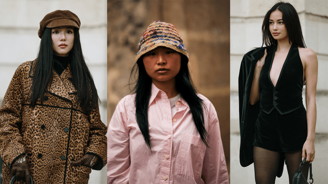 Fashion week guests with black hair.