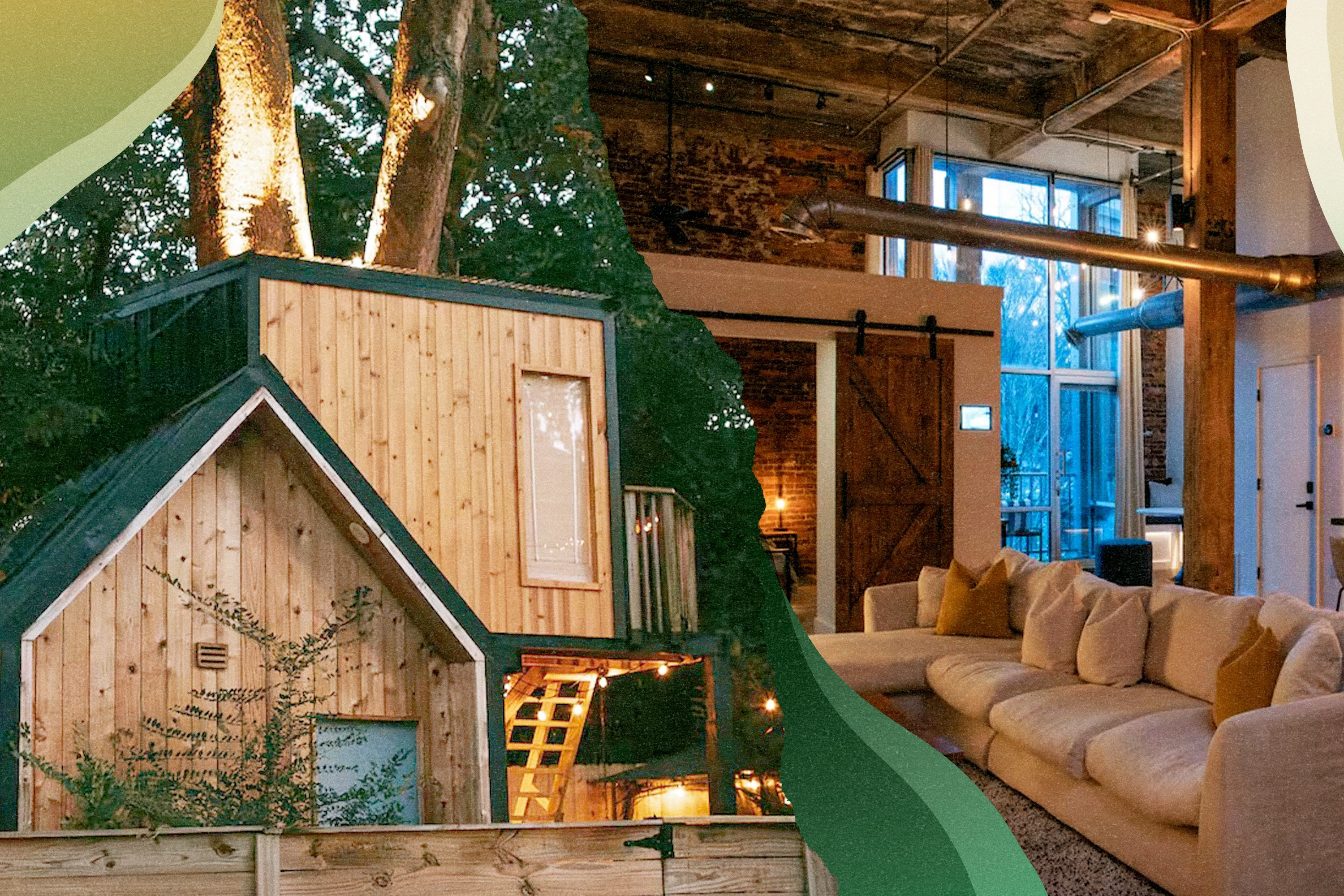 A collage of various Atlanta Airbnbs