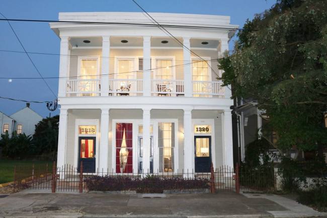 Exterior of a building complex painted white