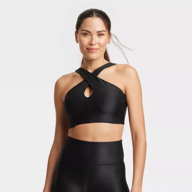 All in Motion Light Support Shine Ribbed Halter Longline Sports Bra