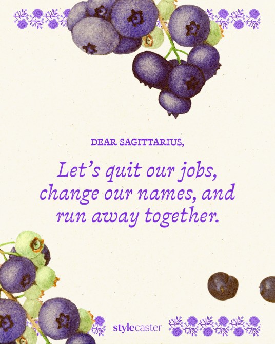 Valentine’s Day card that says:

Dear Sagittarius,

Let’s quit our jobs and run away together.