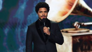 LOS ANGELES, CALIFORNIA - FEBRUARY 02: Host Trevor Noah speaks onstage during the 67th Annual GRAMMY Awards at Crypto.com Arena on February 02, 2025 in Los Angeles, California.