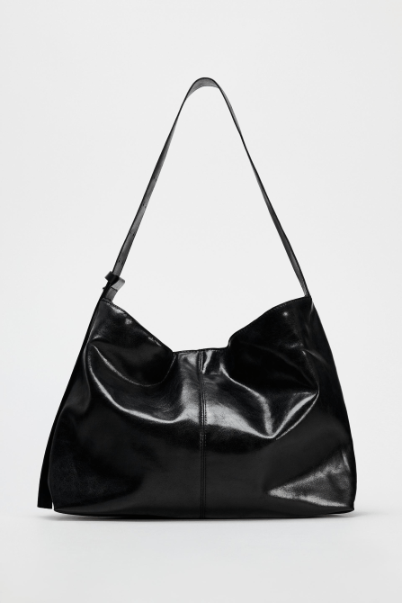 Zara Tote Bag in black faux patent leather