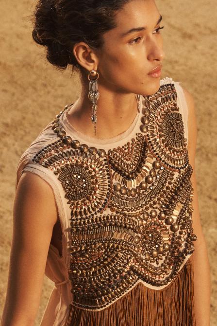 Fringe Embroidered Top