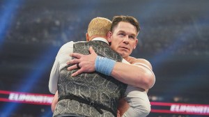 John Cena hugs Cody Rhodes during WWE Elimination Chamber at Rogers Centre on March 1, 2025 in Toronto, Canada.