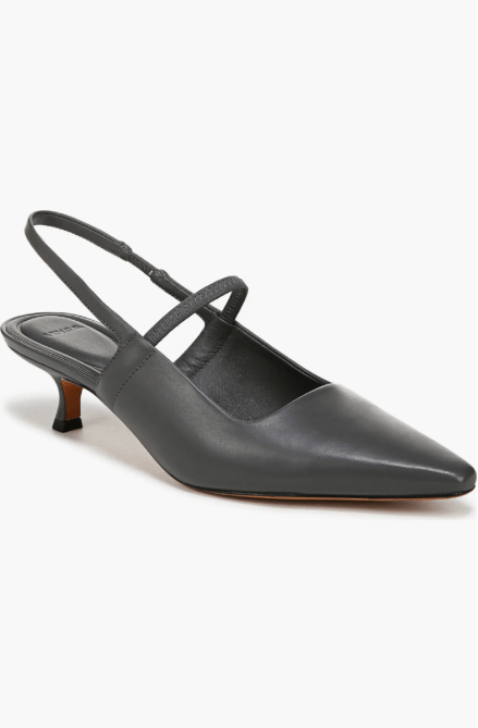 Vince Venice Slingback Pointed Toe Kitten Heel Pump in a muted blue-grey colorway
