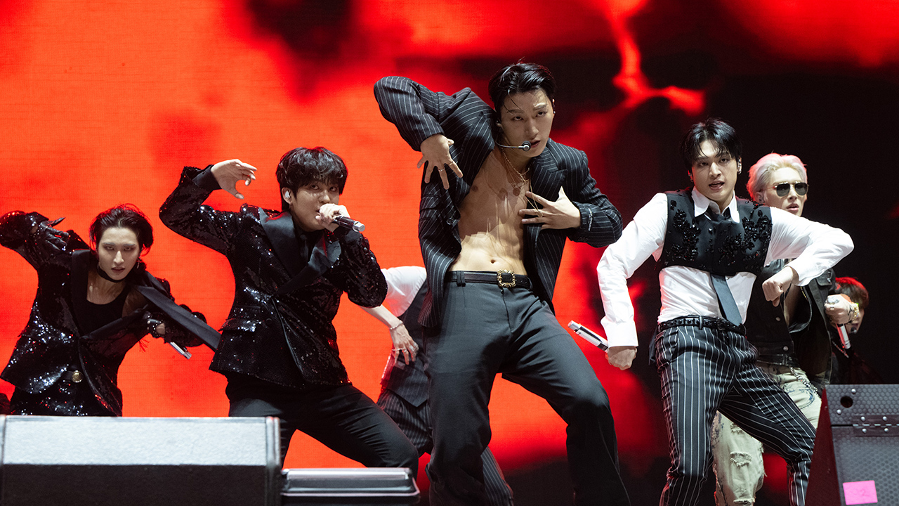 Members of ATEEZ perform onstage during Day 1 of Coachella Valley Music and Arts Festival at Empire Polo Club on April 19, 2024 in Indio, California.