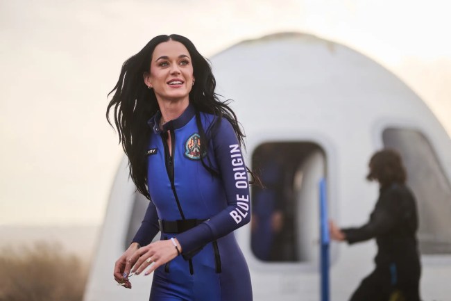 Katy Perry stepping off the Blue Origin rocket space craft.