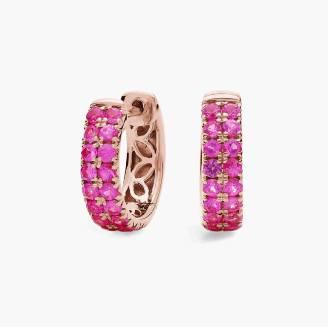 Pink Sapphire Double Row Huggie Earrings