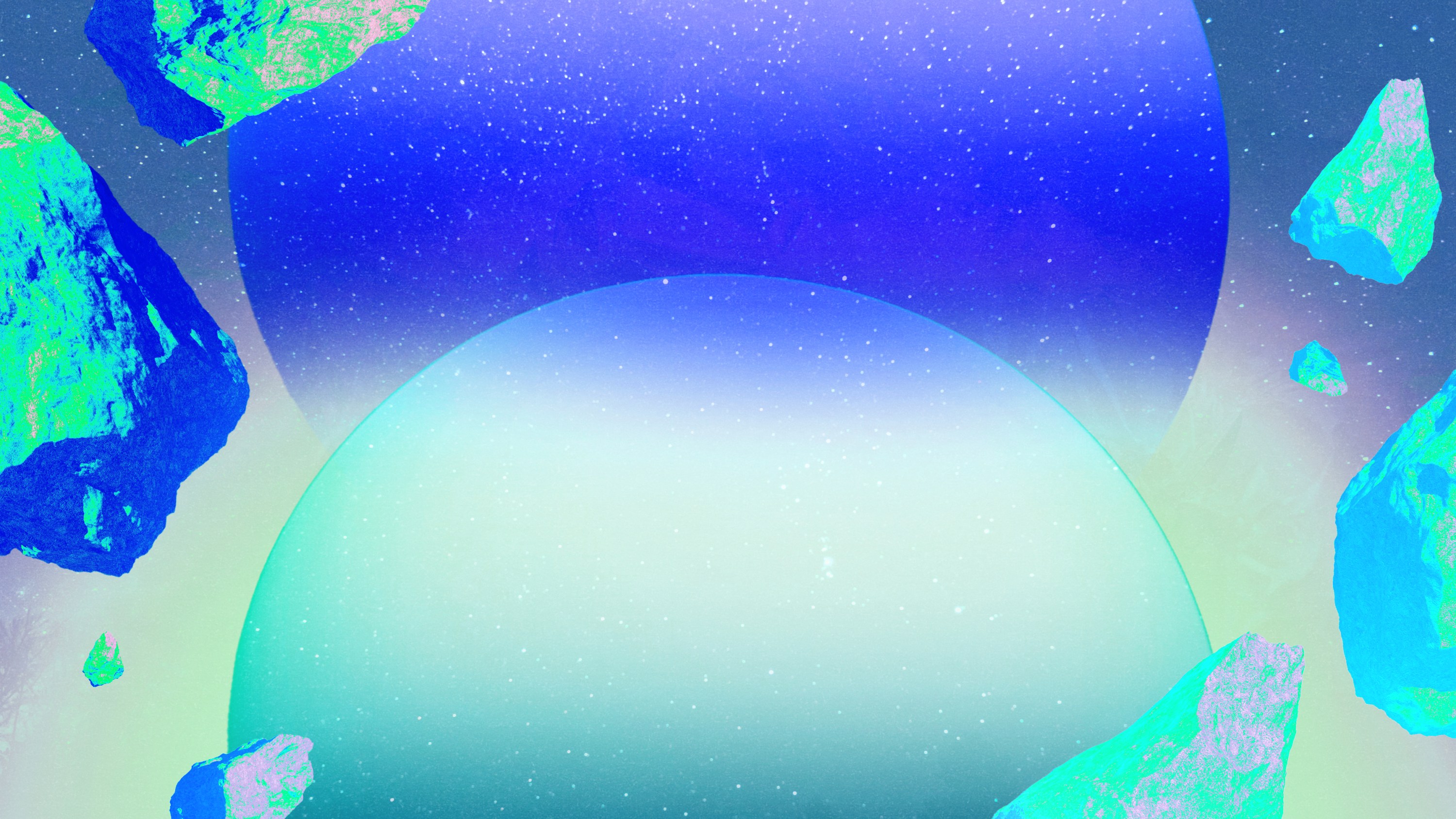 Planet Uranus surrounded by blue and neon green comets