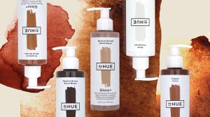 dpHUE Gloss+ bottles on a watercolor background