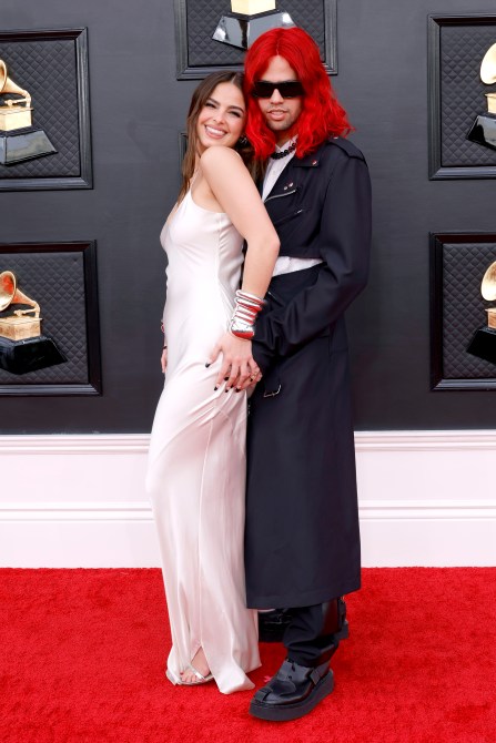 LAS VEGAS, NEVADA - APRIL 03: Addison Rae and Omer Fedi attend the 64th Annual GRAMMY Awards at MGM Grand Garden Arena on April 03, 2022 in Las Vegas, Nevada