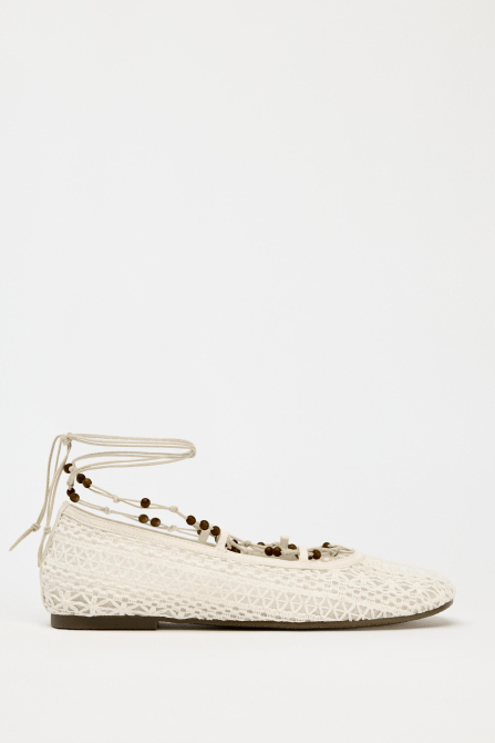 Zara Beaded Crochet Ballet Flats in white