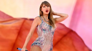 LONDON, ENGLAND - AUGUST 15: (EDITORIAL USE ONLY. NO STANDALONE PUBLICATION USE (NO SPECIAL INTEREST OR SINGLE ARTIST PUBLICATION USE; NO BOOK USE)) . Taylor Swift performs on stage during the "Taylor Swift | The Eras Tour" at Wembley Stadium on August 15, 2024 in London, England.