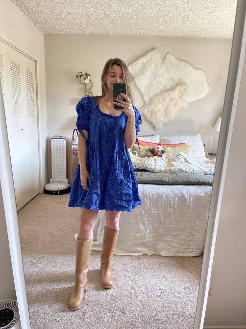 Damson Madder Meri Pleated Puff Sleeve Cotton Mini Sundress