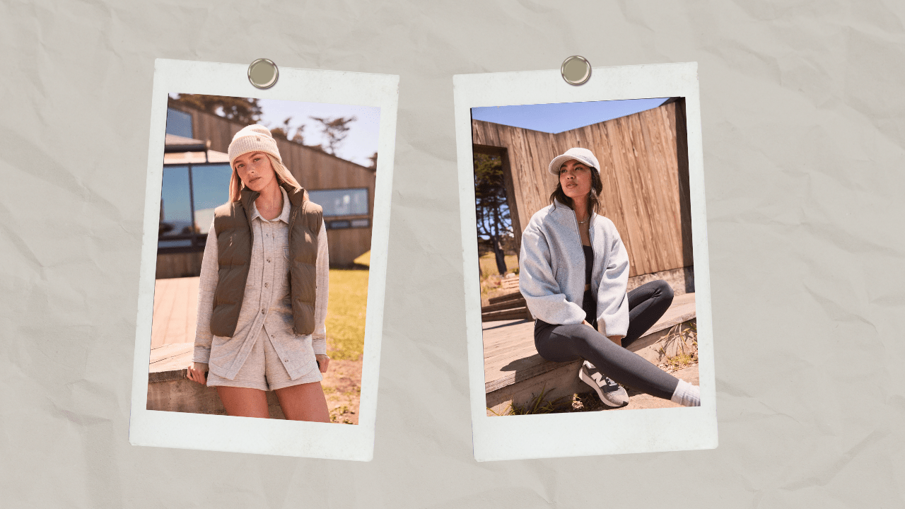 Two lifestyle campaign shots of models wearing women's clothes from TravisMathew.