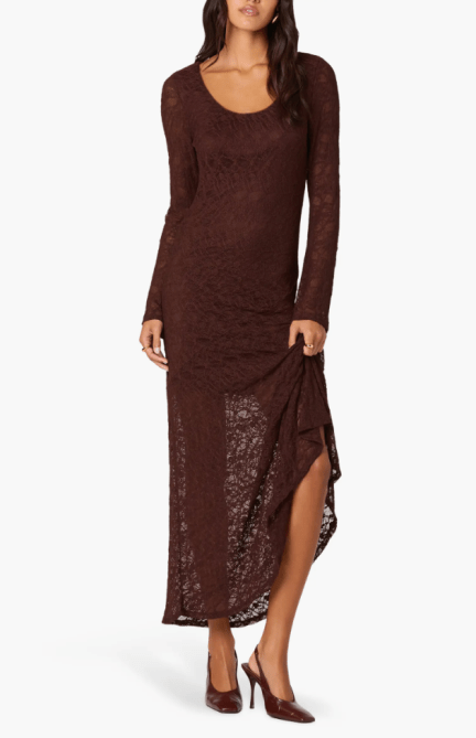 ASTR the Label Long Sleeve Lace A-Line Maxi Dress
