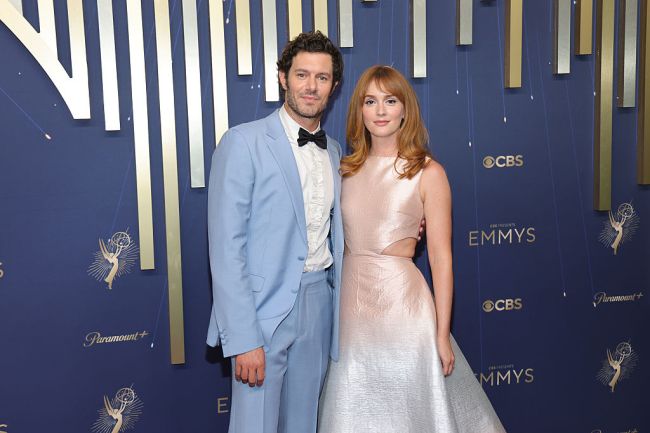 LOS ANGELES, CALIFORNIA - SEPTEMBER 14: (L-R) Adam Brody and Leighton Meester attend the 77th Primetime Emmy Awards at Peacock Theater on September 14, 2025 in Los Angeles, California. (