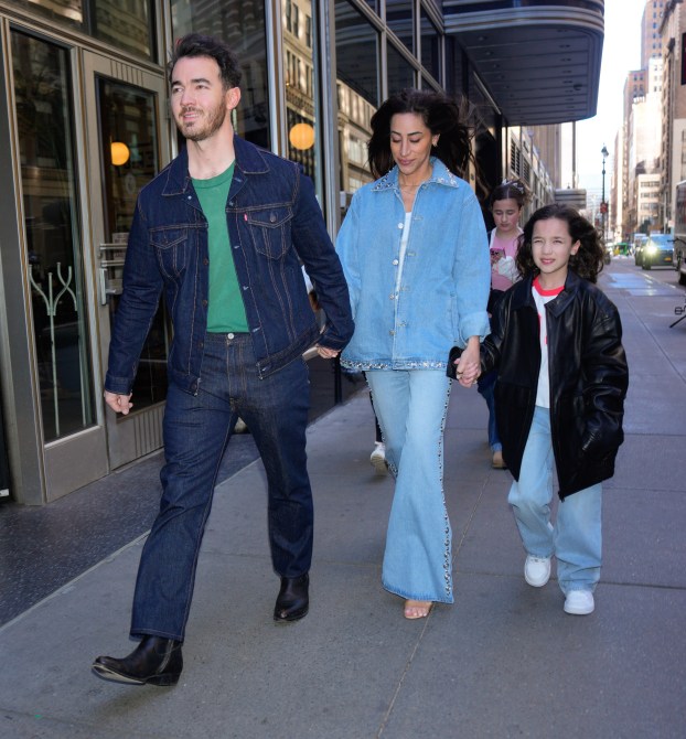 NEW YORK, NY - MARCH 21: Kevin Jonas, Danielle Jonas and Valentina Jonas are seen on March 21, 2025 in New York City.