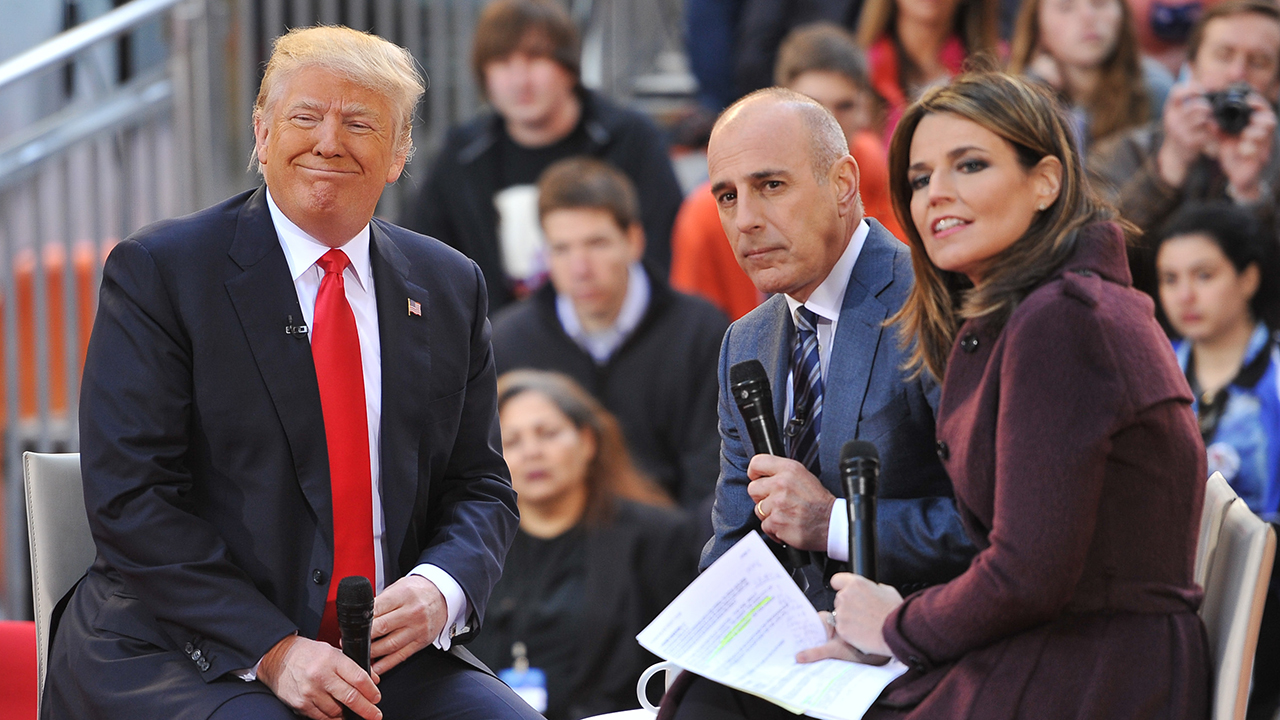 NEW YORK, NY - APRIL 21: (R-L) Savannah Guthrie and Matt Lauer interview 2016 Republican presidential candidate Donald Trump during NBC's Today Trump Town Hall at Rockefeller Plaza on April 21, 2016 in New York City.